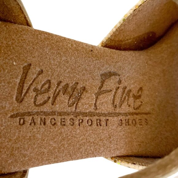 Very Fine Soft Gold Glitter Latin Dance Shoes Cuban Heel Open Toe Size 5 Leather - Picture 3 of 8